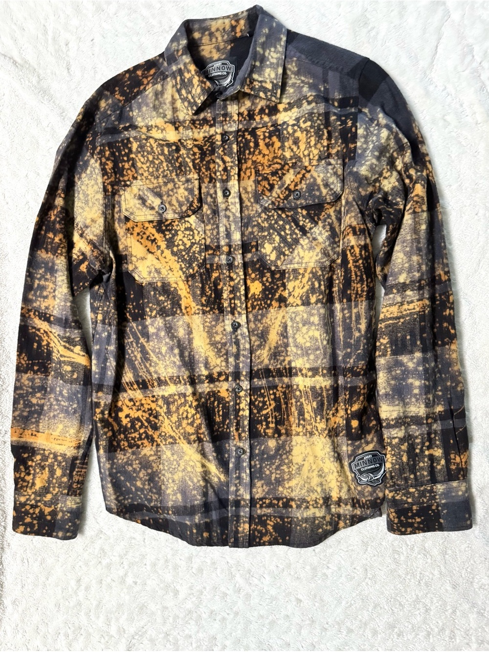 ANGRY MINNOW Clothing Co. Soft Brushed Cotton Flannel Plaid Vintage Splatter